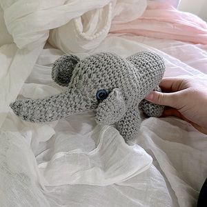 Gray elephant crochet stuffed animal handmade like new